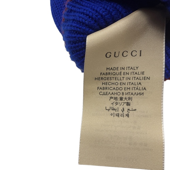 GUCCI BLUE 2022 LOGO WOOL KNIT AND LAMBSKIN LEATHER KELSO GLOVES - Picture 6 of 9